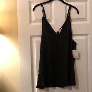 NWT black silky deep V tank top. Size S